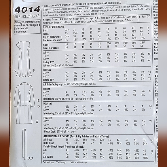 Simplicity sewing pattern dresses & jackets suiting #4014, sz: 10-18, NEW! - Picture 10 of 15